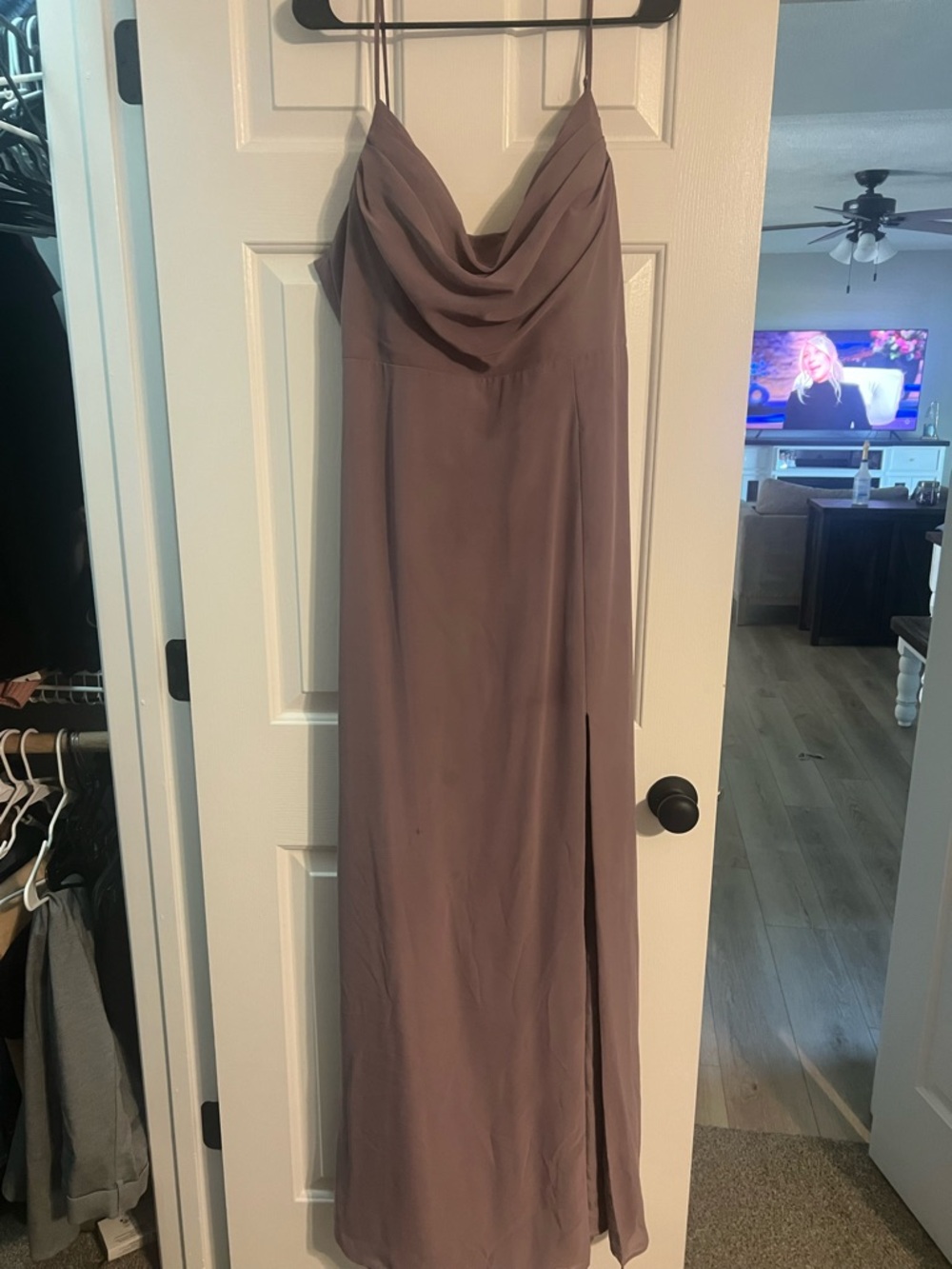 Spaghetti Strap Cowl Neck Maxi Dress in Mauve